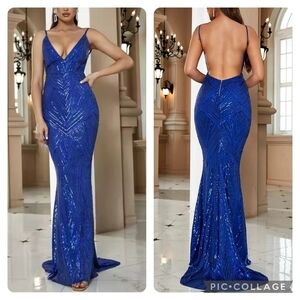 NWT Love & Lemonade Blue Plunge Neckline Backless Dress